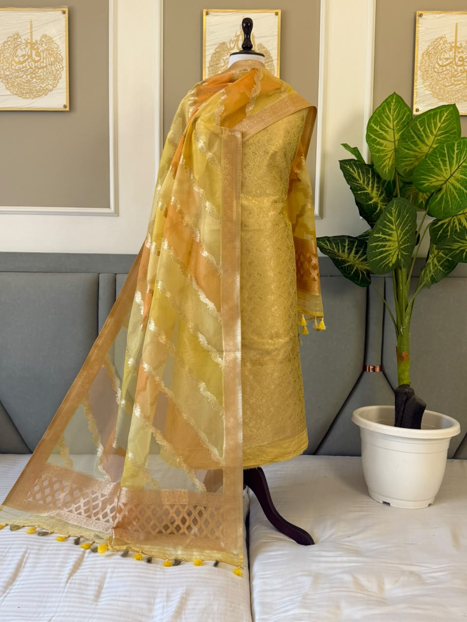 Pure Banarasi Brocade Zari work Unstitched Suit with Organza rangkat Dupatta