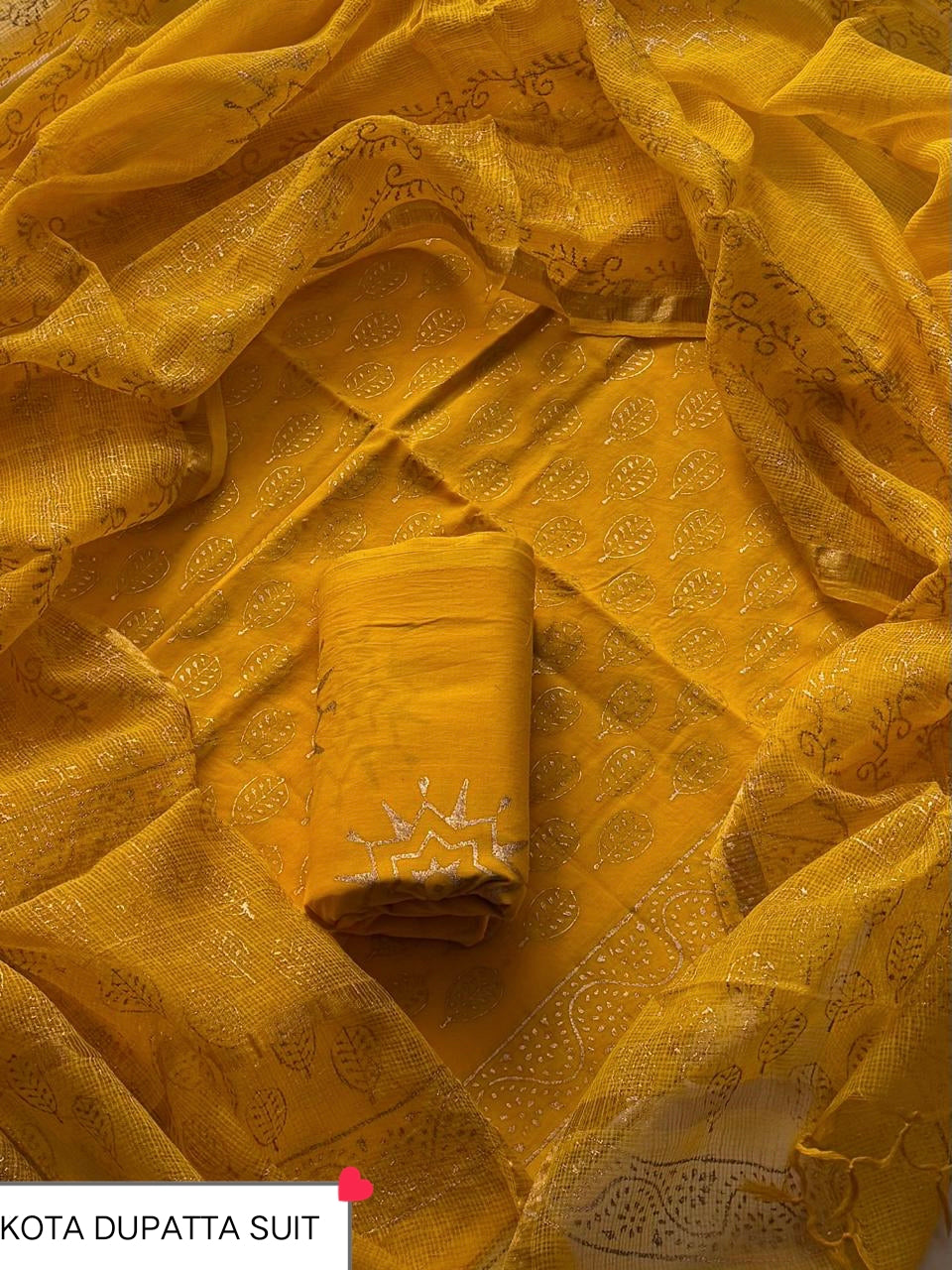 Pure Cotton Hand block print Unstitched Suit with Kota Dupatta