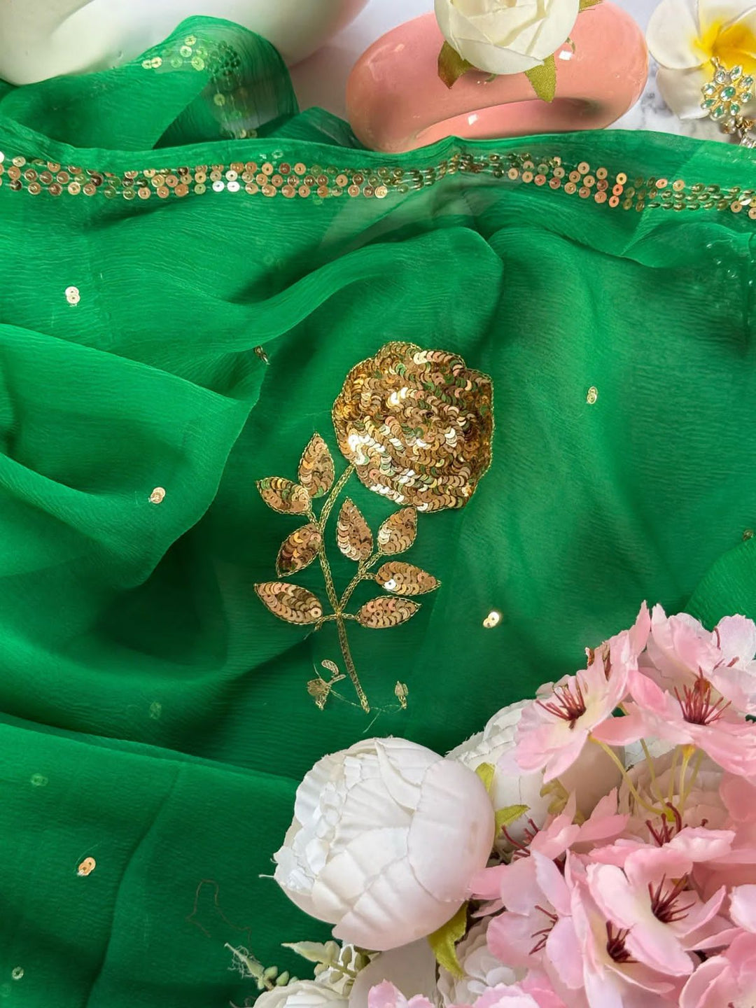 Pure Dimond Chiffon Sequnce Work Saree With Running Blouse.(13Buit )