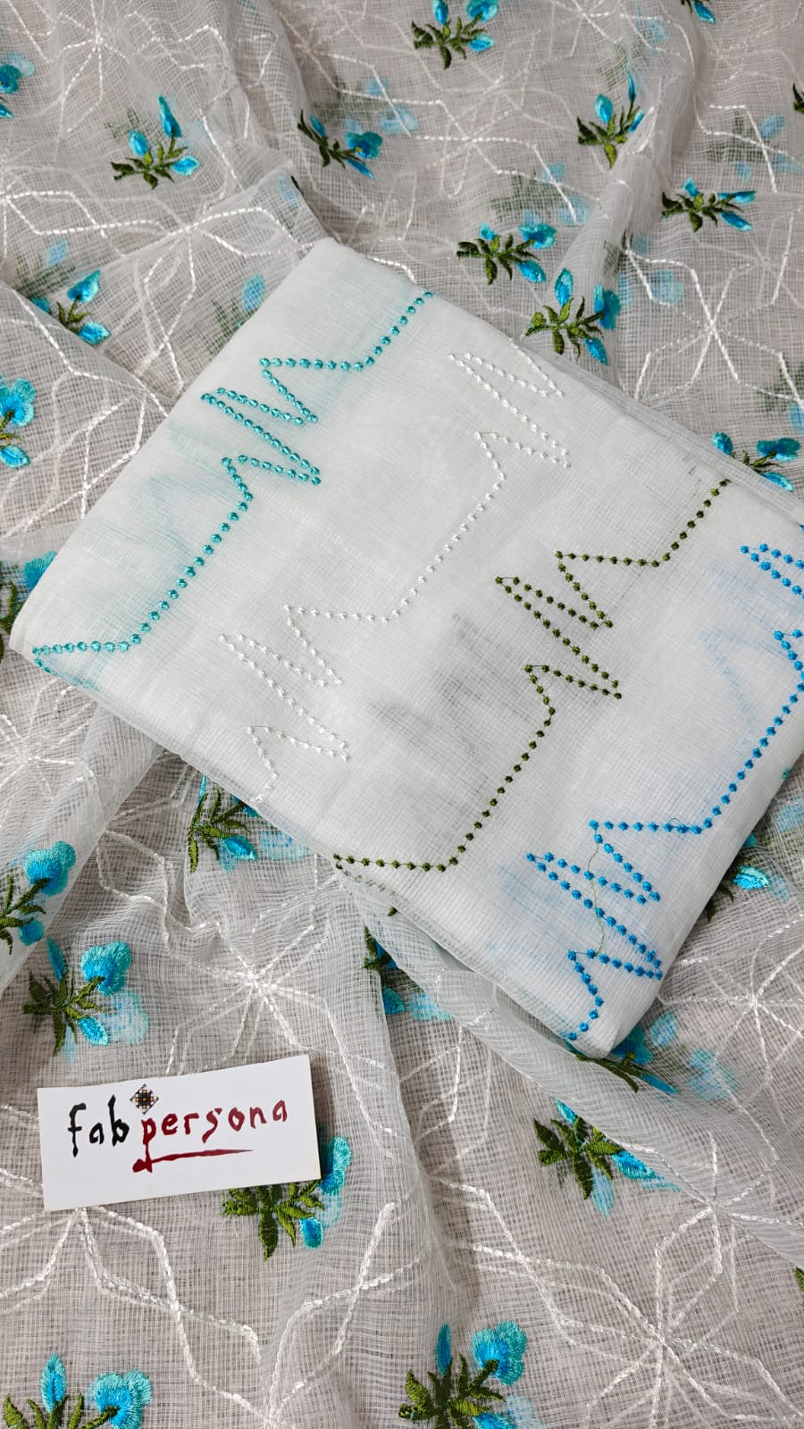 Pure Kota Doriya Resham Work Unstitched Suits With Chikankari Bottom.