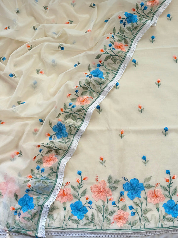Pure Banarasi Chanderi Silk Embroidery Unstitched Suit With Chanderi Embroidery Dupatta.