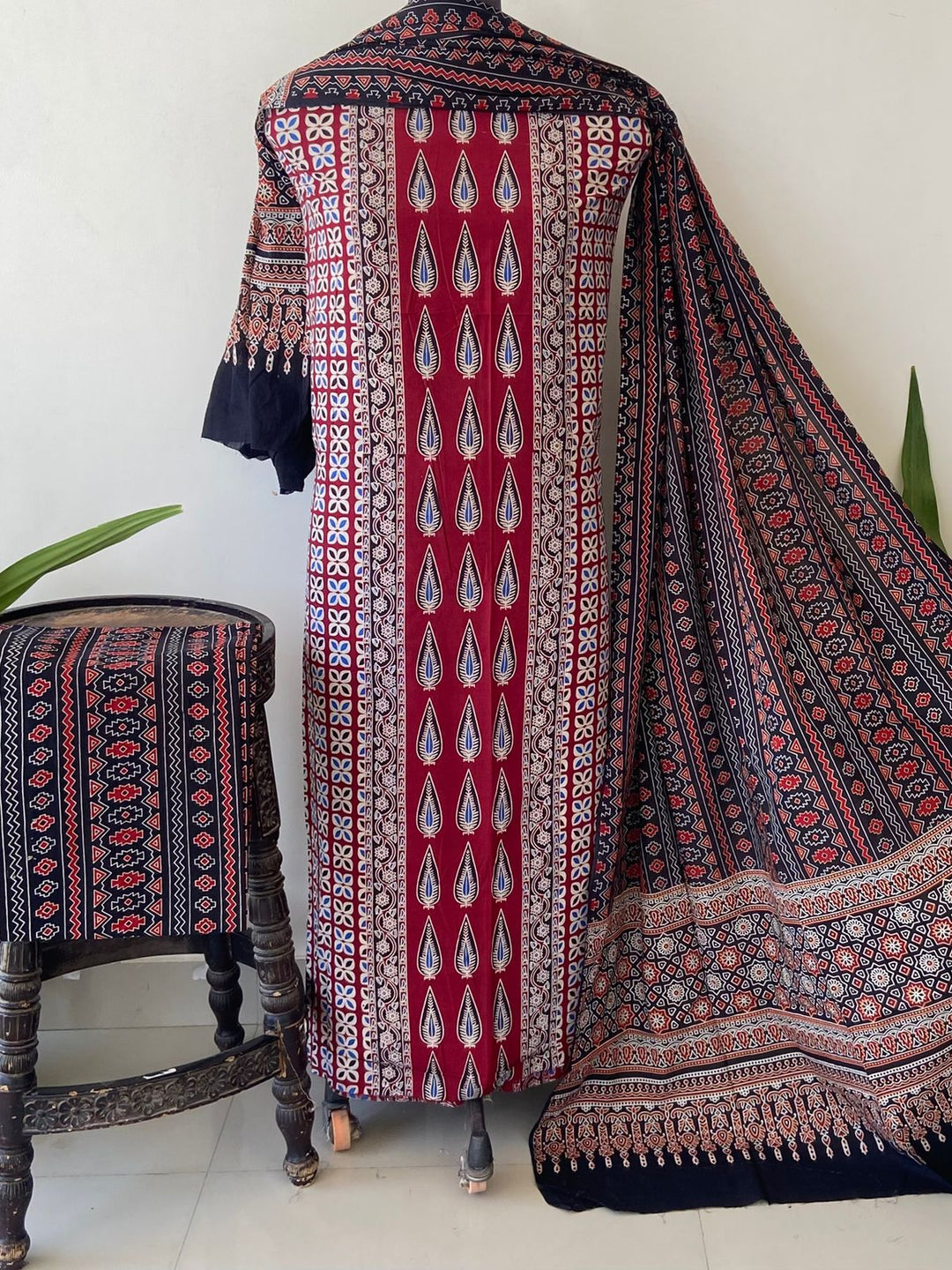 Pure Cotton Azrakh Print Unstitched Suit With  cotton Duppatta