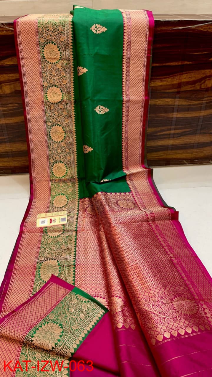Pure Banarasi Katan Silk Saree With Antique Zari Work .