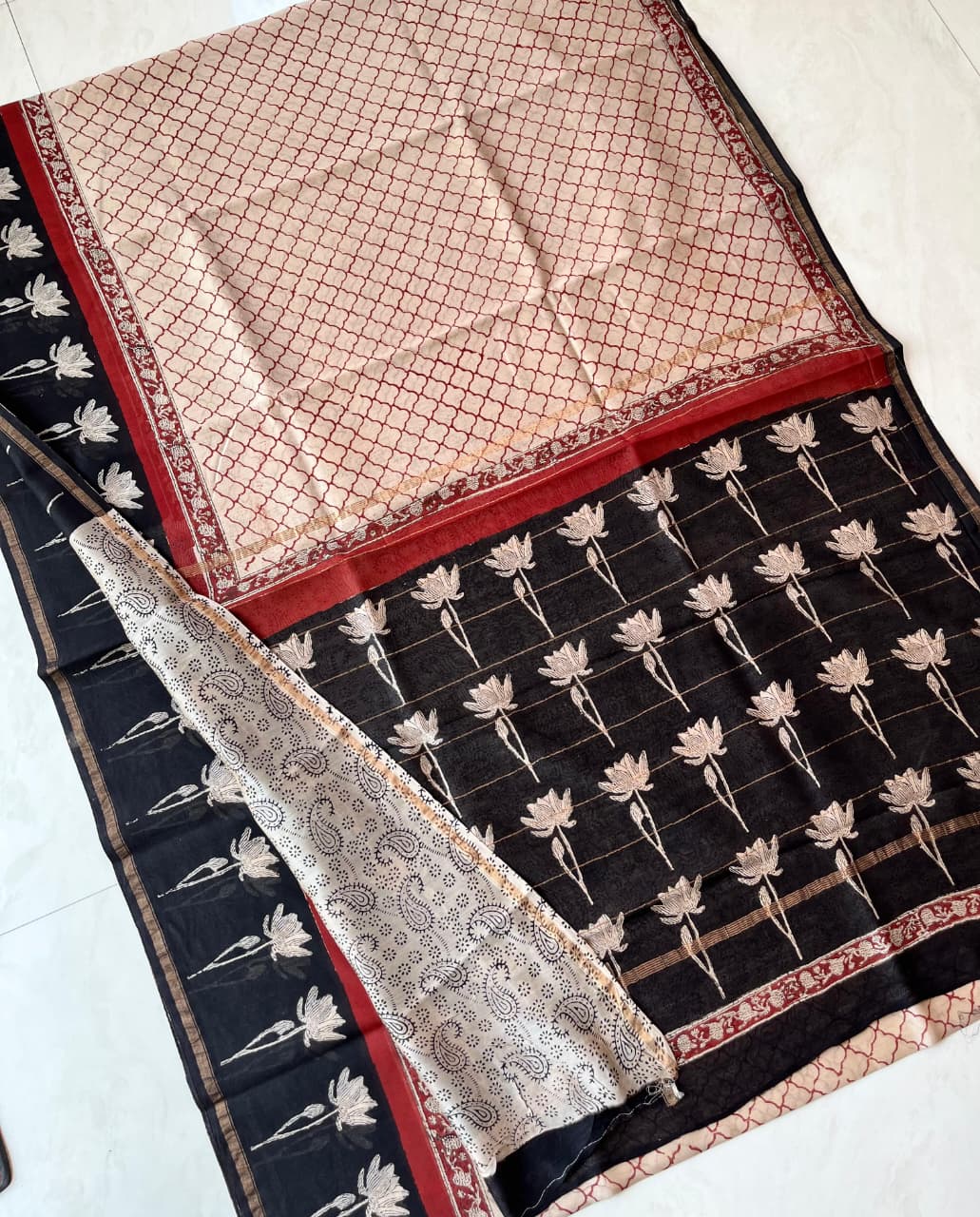 Hand Block Print Pure Chanderi Saree With Blouse