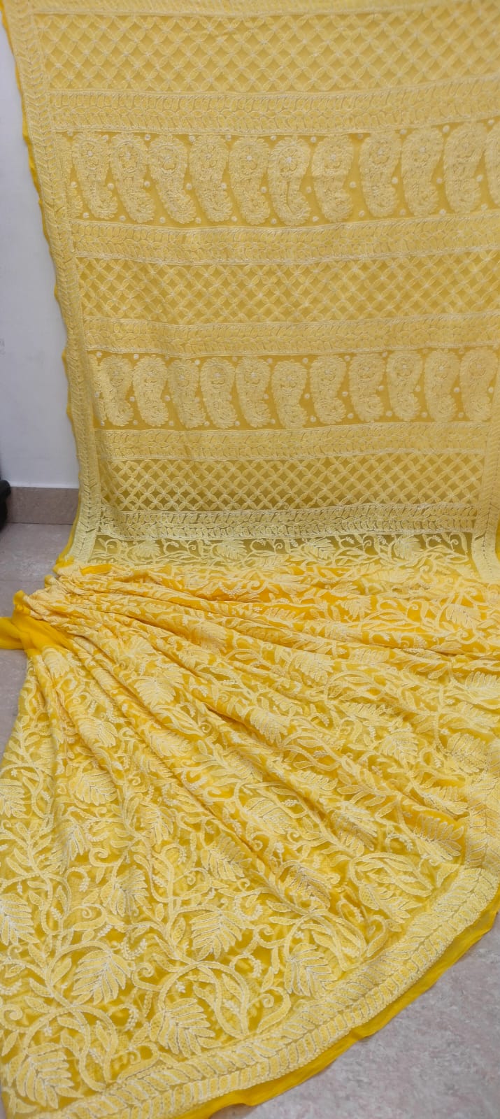 Pure Chiffon Georgette Chikankari Full Jaal Work Hand Embroidery Saree with Blouse