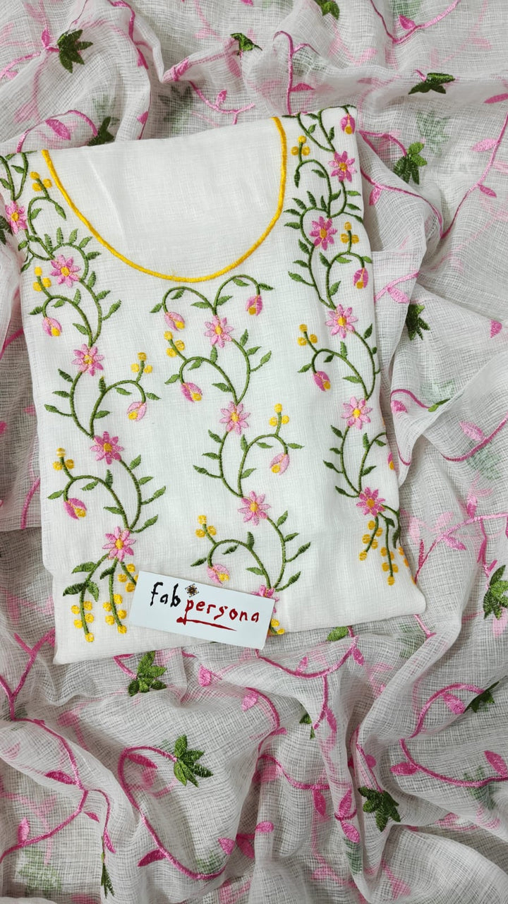 Pure Cotton Kota Doriya Embroidery Unstitched Suit With Dupatta