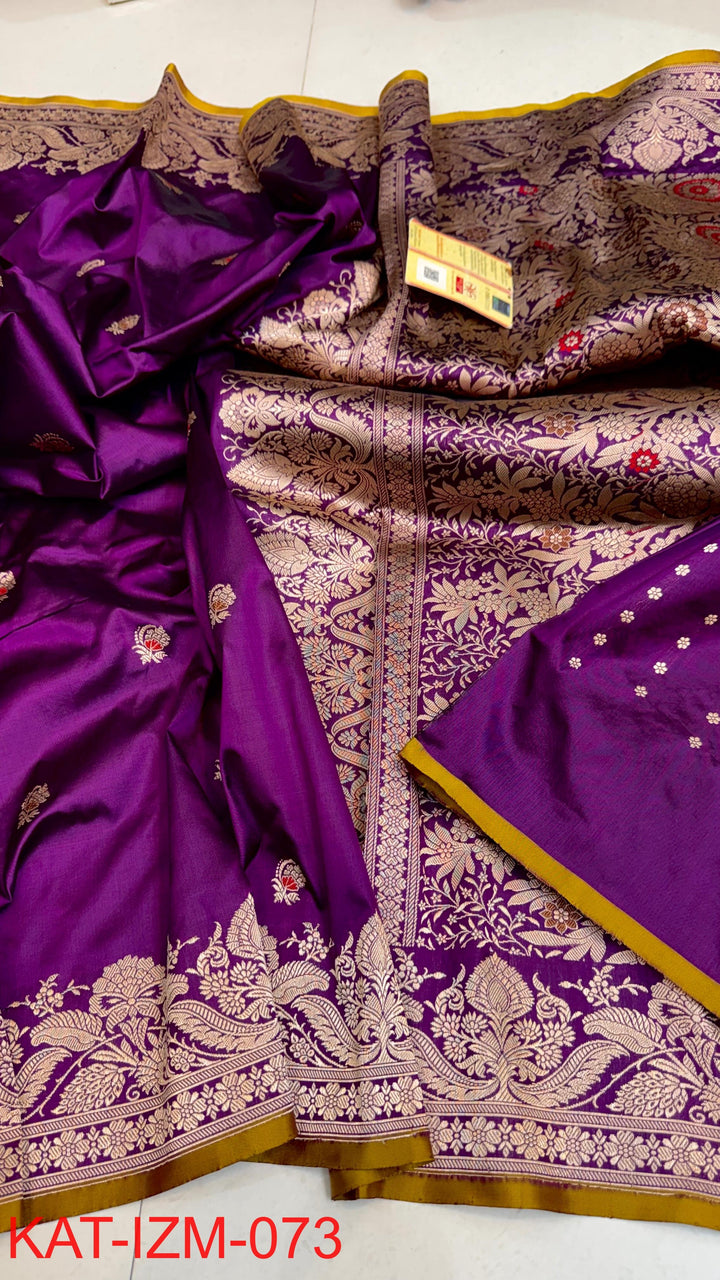 Pure Katan Silk Saree With Antique Zari Work Saree With Meena work.