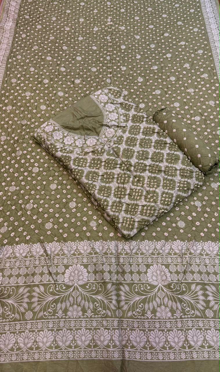 Premium 3 pc Dupion Silk Zari Work Unstitched Suit