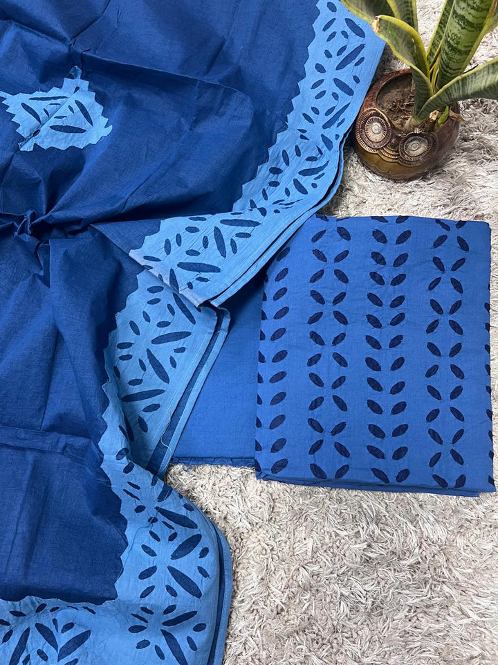 Pure Cotton Applique Work Unstitched Suit With Cotton Applique Work Dupatta.
