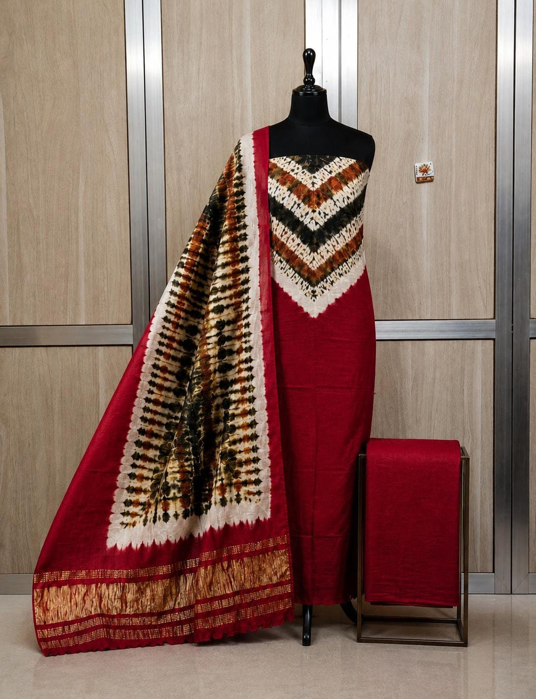 Pure Modal Silk Shibori Print unstitched Suit.