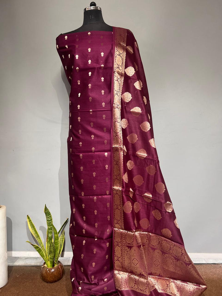 Pure Banarasi Chanderi Silk Buti Unstitched Suit With Chanderi Zari Dupatta