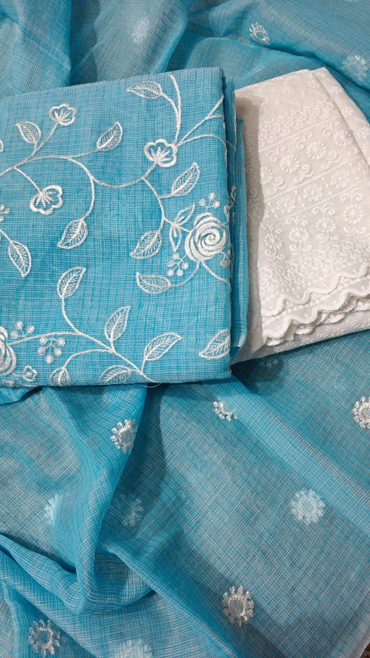 Pure Kota Doriya Resham Work Unstitched Suits With Chikankari Bottom
