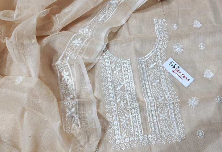 Pure Cotton Kota Doriya Embroidery Work Unstitched Suit With Chikankari Bottom.