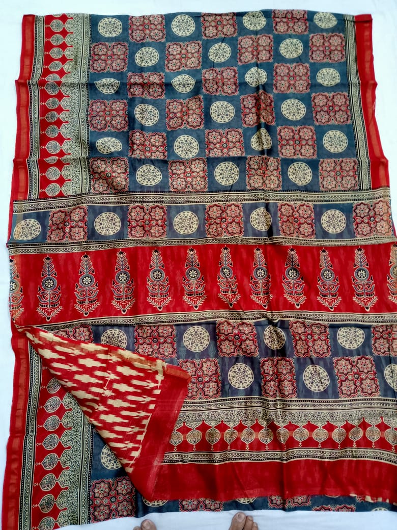 Pure Chanderi Silk Hand Block Print Saree.