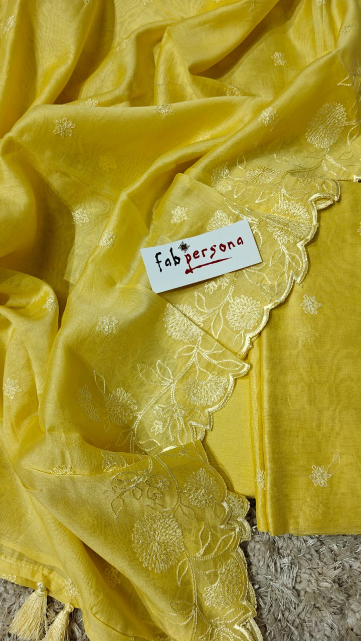 Banarasi Chanderi Silk Embroidery  Work Unstitched Suit .