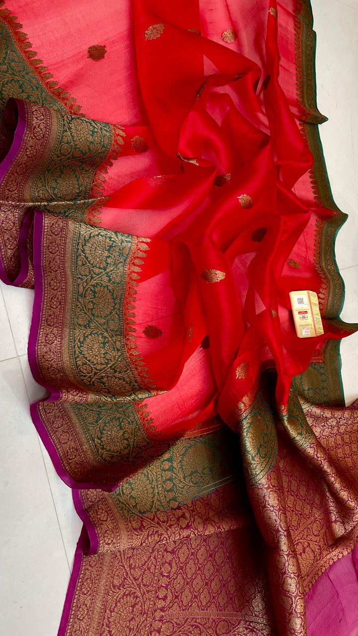 Pure Kora Organza Silk Handloom Kadhuwa Zari Work Saree.