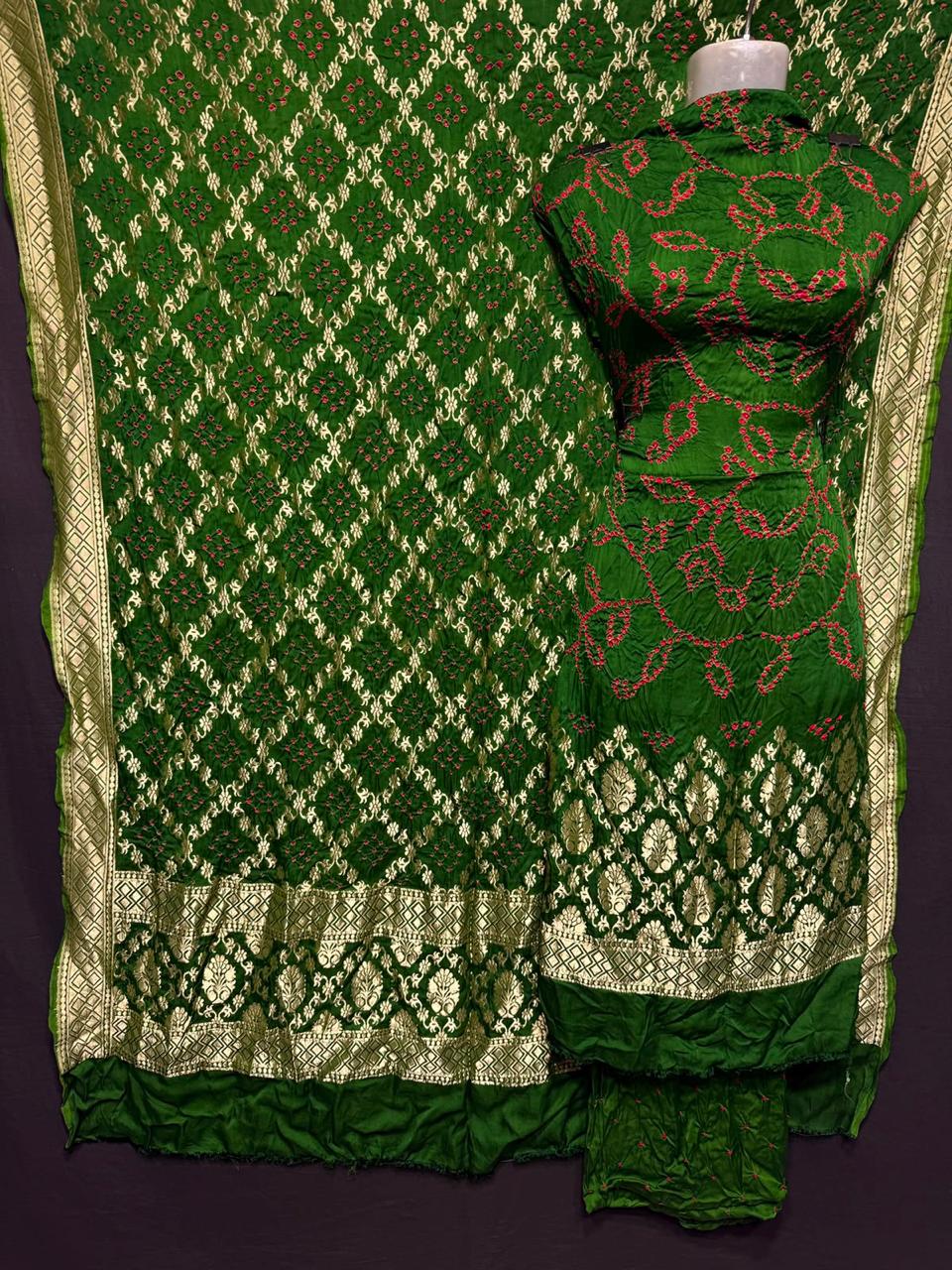 Pure Modal Silk Double Zari Heavy Banarasi Weaved Unstitched Suit Set