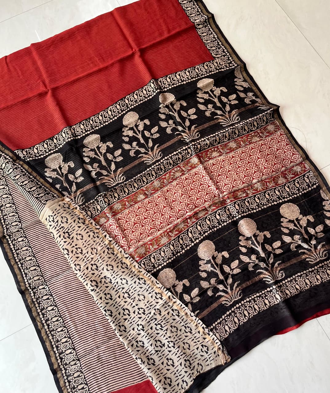 Hand Block Print Pure Chanderi Saree With Blouse