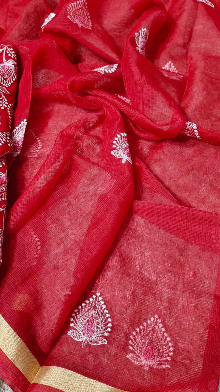 Pure Kota Doriya Embroidered Unstitched Suit With Dupatta