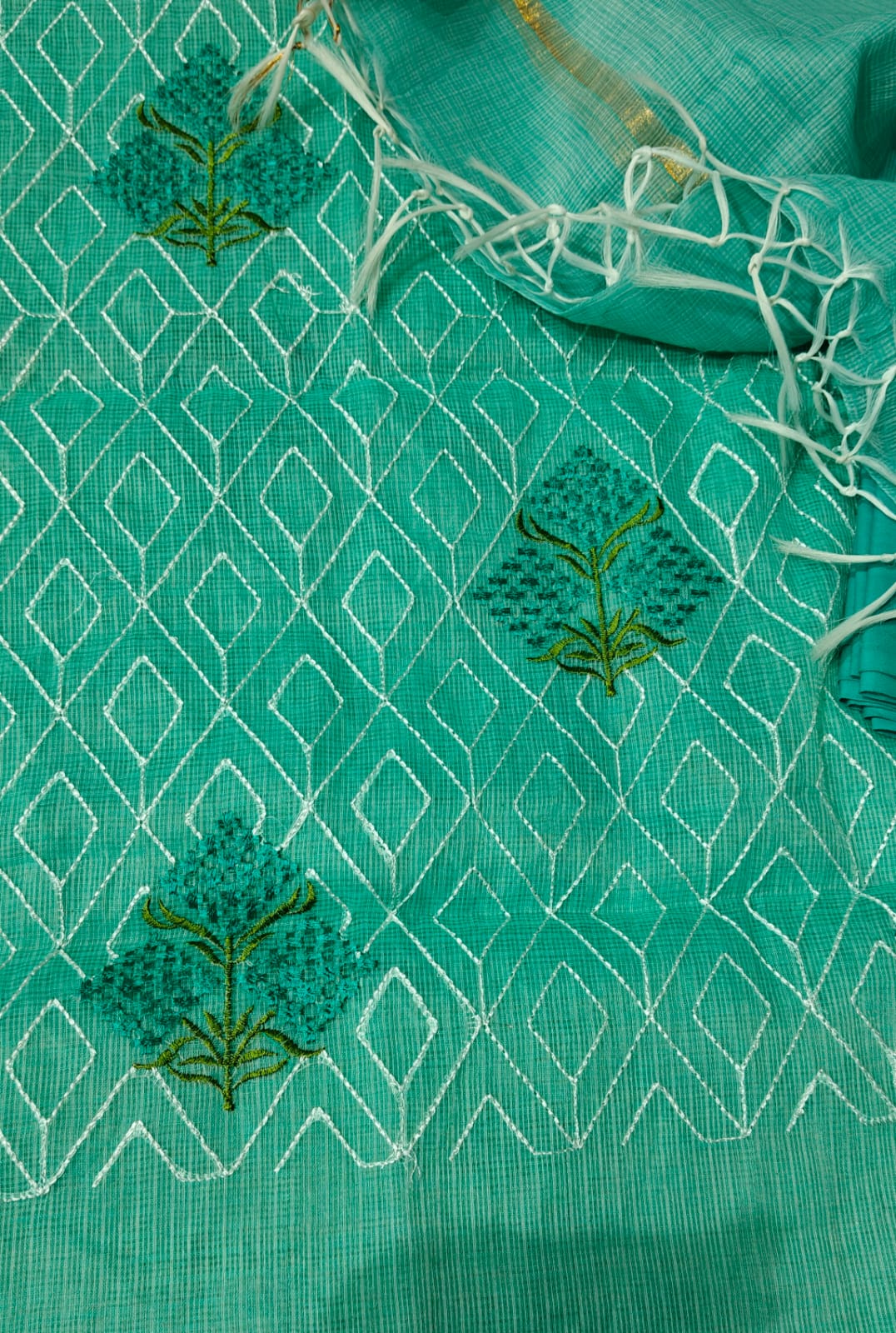 Pure Kota Doriya Embroidered Unstitched Suit With Dupatta