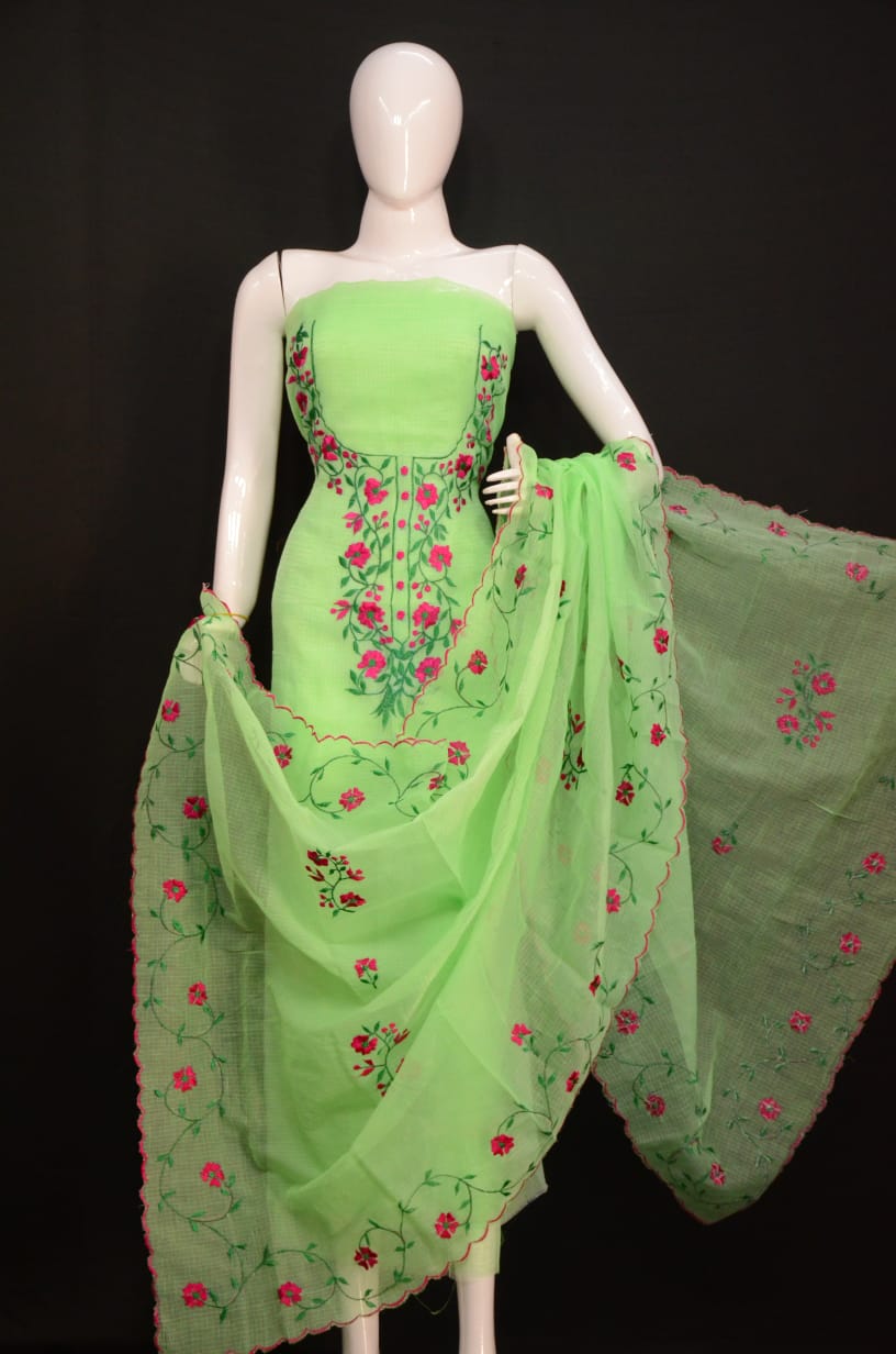 Kota Doriya Embroidery work 3-pc Unstitched Suit.