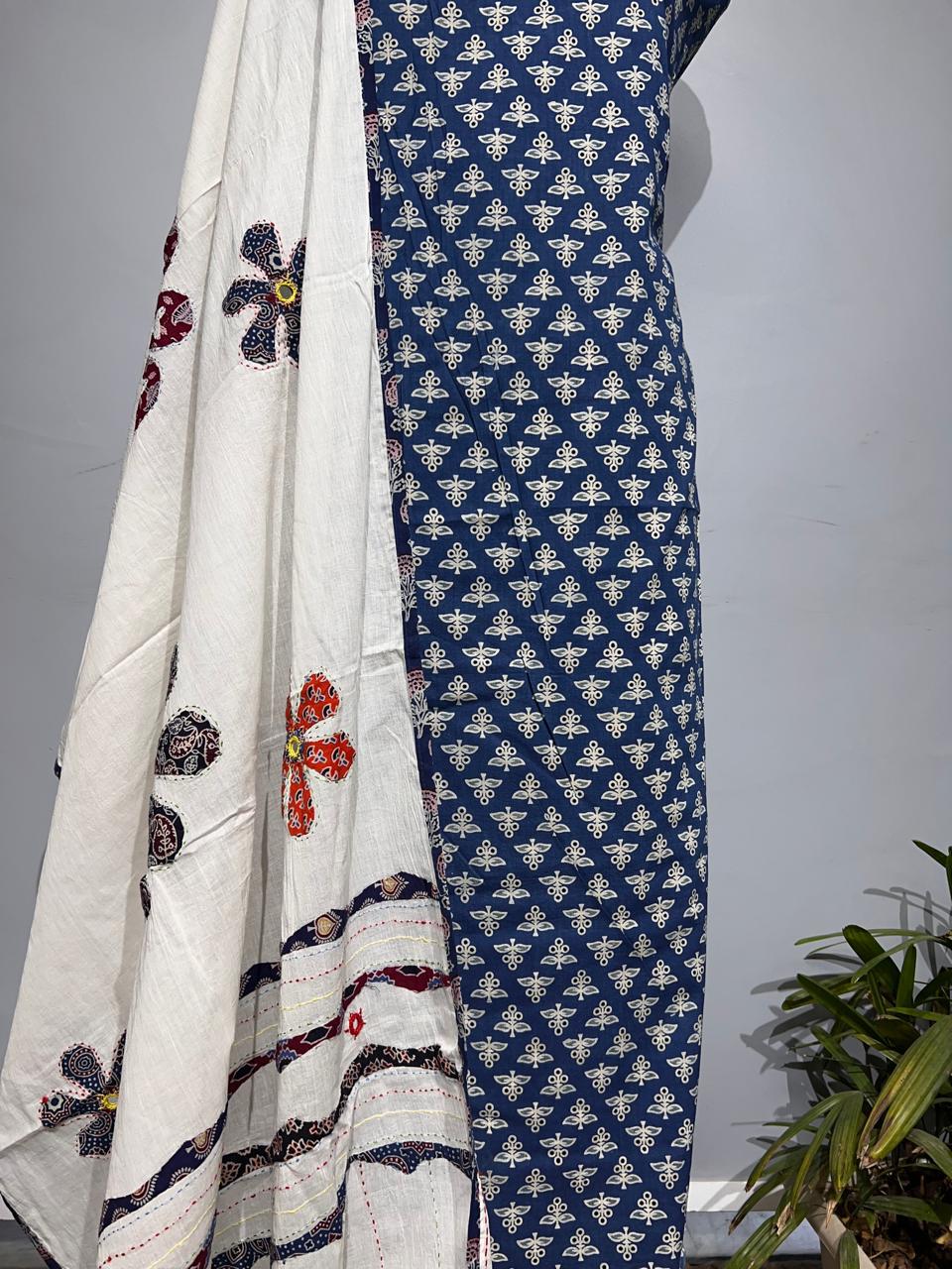 Pure Cotton Azrakh Print Unstitched suit With Dupatta
