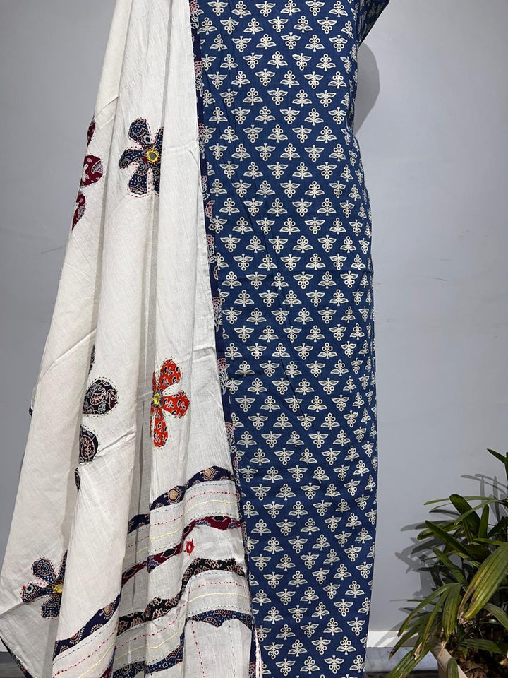 Pure Cotton Azrakh Print Unstitched suit With Dupatta