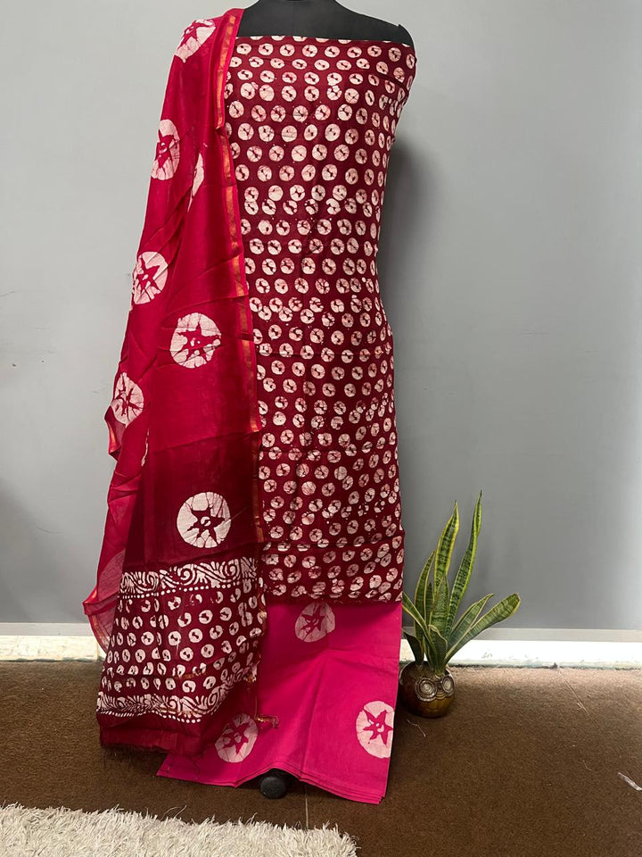 Pure Hand Block Chanderi Silk Unstitchd Suit