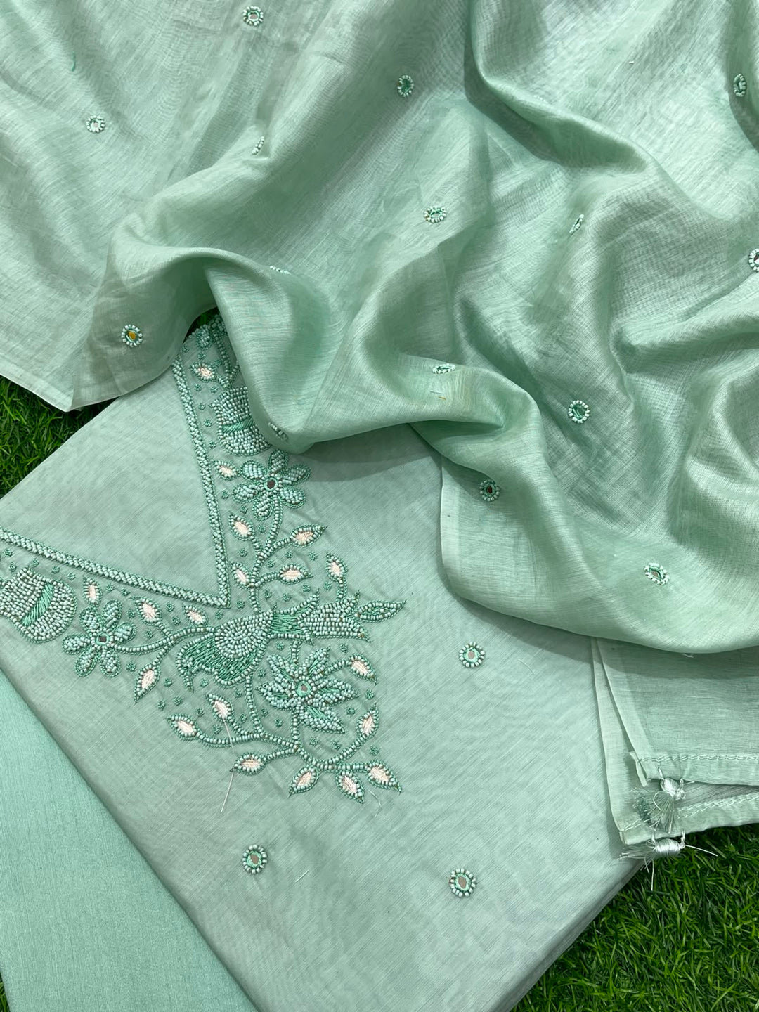 Banarasi Pure Resham Silk Chanderi Suit with Organza Resham Embroidery Dupatta