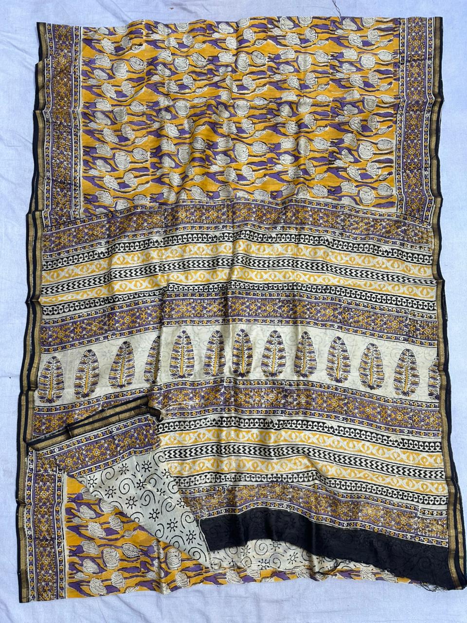 Pure Chanderi Silk Hand Block Print Saree.