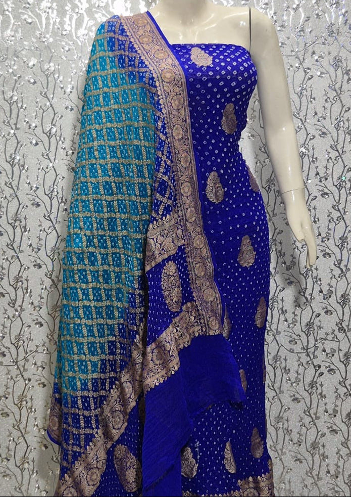 Pure Khaddi Chiffon Neem Zari with Badhni Unstitched Suit With Zari Work.