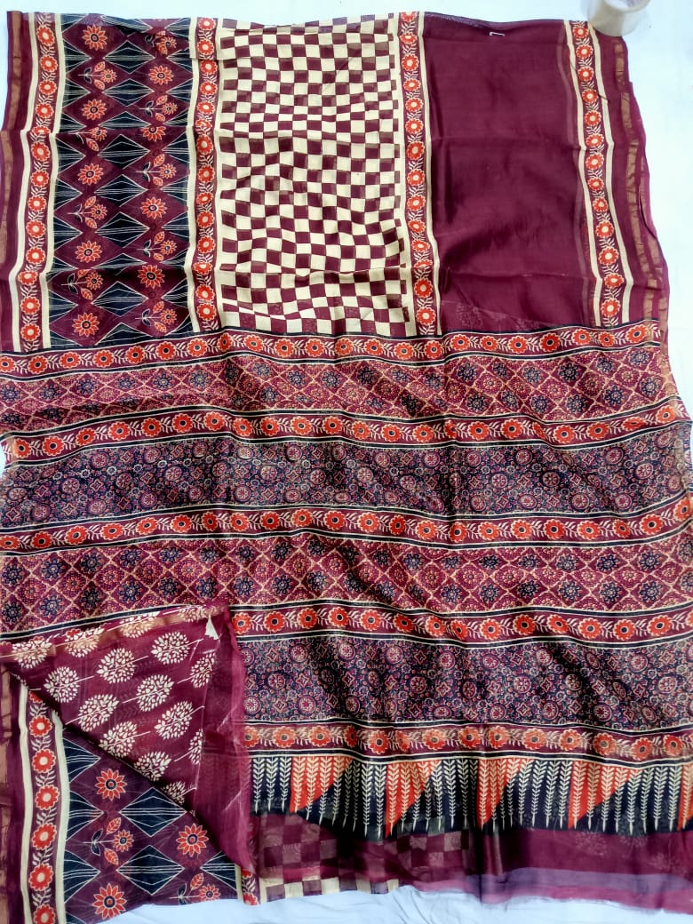 Pure Chanderi Silk Hand Block Print Saree.