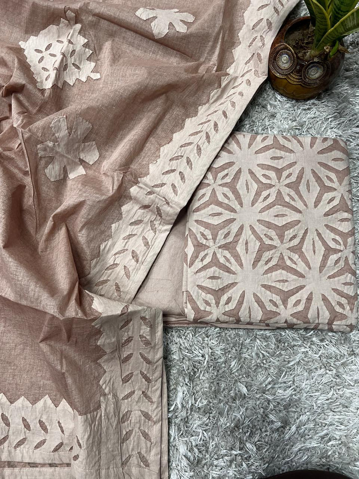 Pure Cotton Applique Work Unstitched Suit With Cotton Applique Work Dupatta.