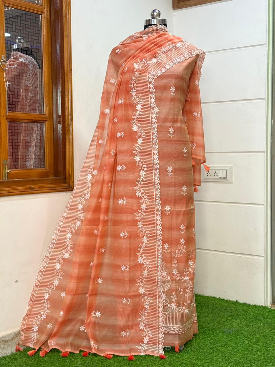 Exclusive Banarasi Mal Chanderi Multi Slub Embroidery Suit With Dupatta