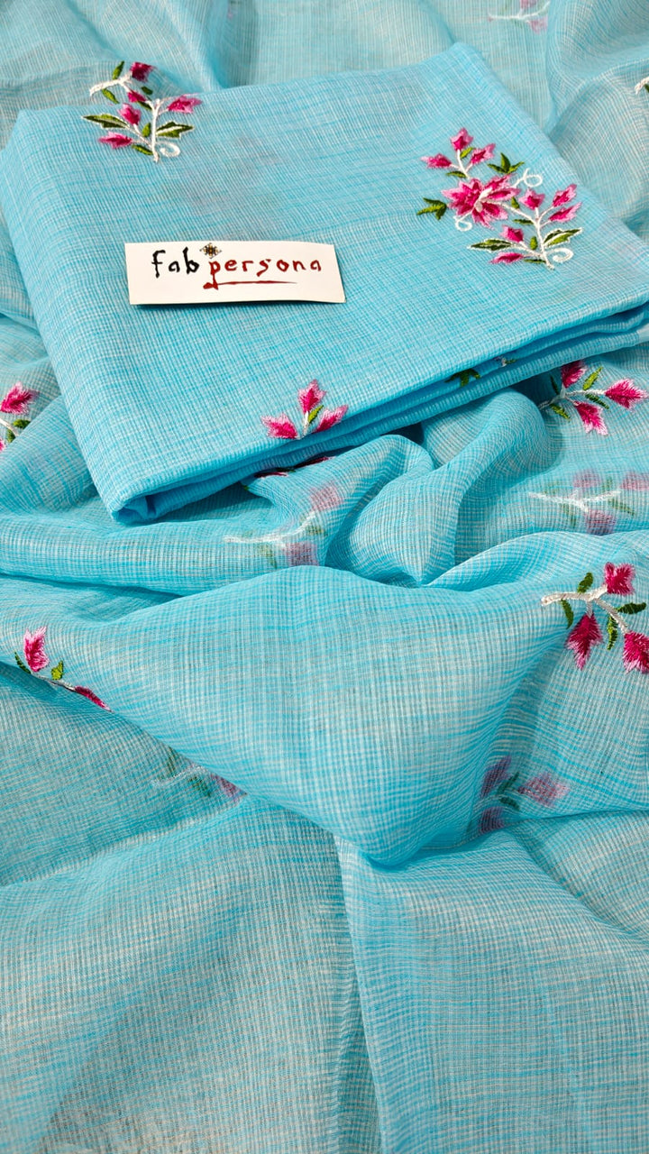 Pure Cotton Kota Doriya Embroidery Unstitched Suit With Dupatta