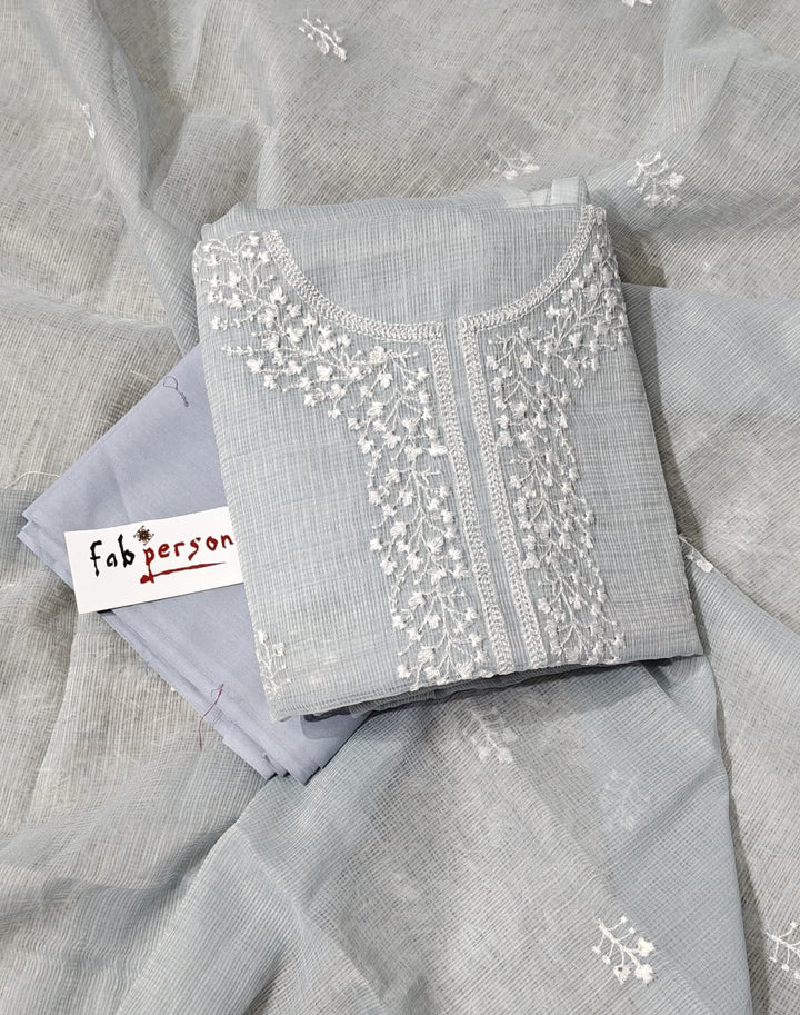 Pure Cotton Kota Doriya Embroidery Unstitched Suit With Dupatta.