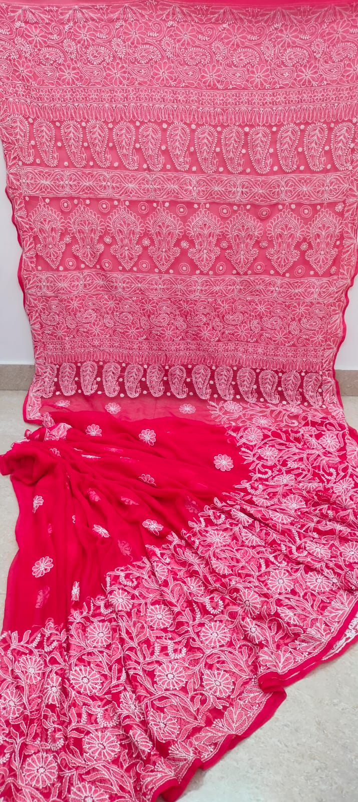 Pure Chiffon Georgette Chikankari Half Jaal Work Hand Embroidery Saree with Blouse