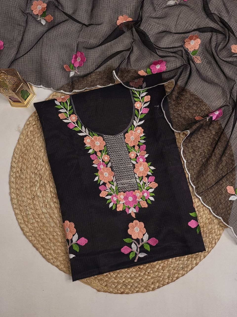 Exclusive Pure Kota Cotton Unstitched Suit With Embroidery Work
