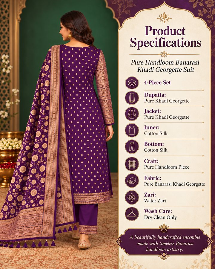 Handloom Pure Khaddi Georgette suit in Jacket pattern