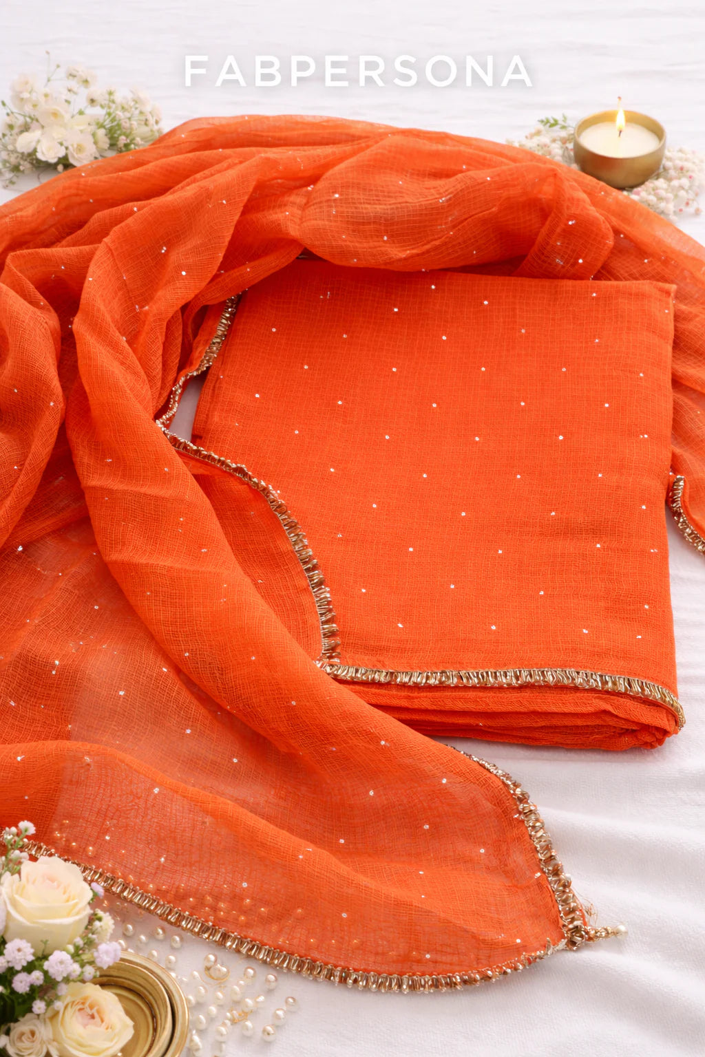 Pure Kota doria 3 pc Unstitched Suit with Mukaish work.