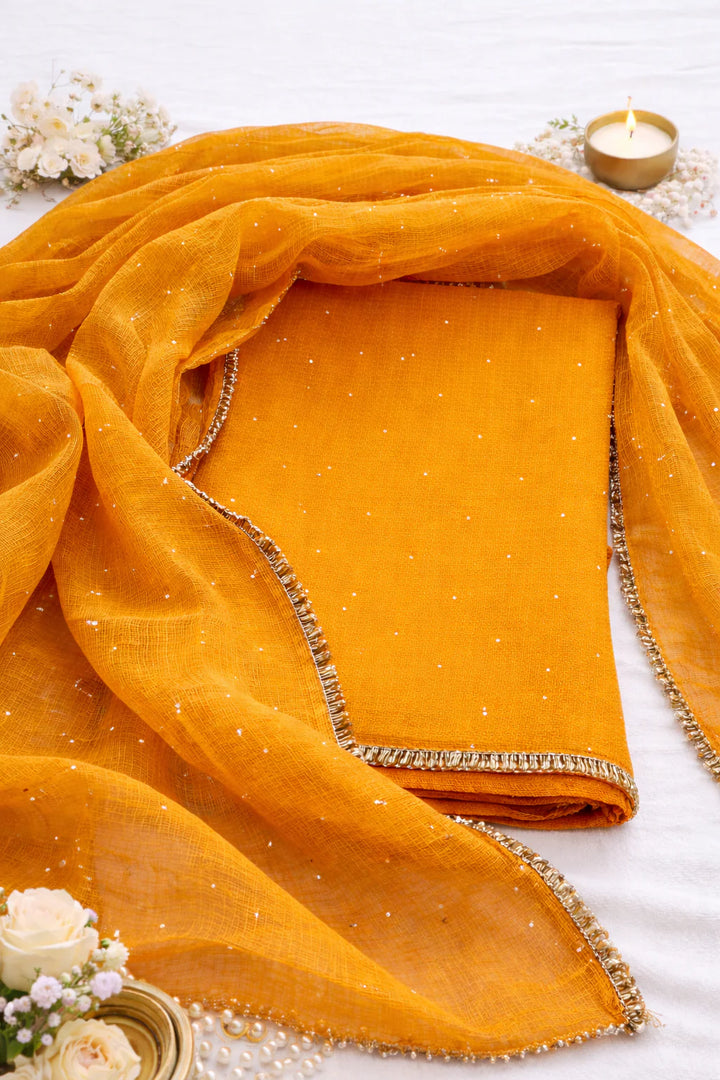 Pure Kota doria 3 pc Unstitched Suit with Mukaish work.