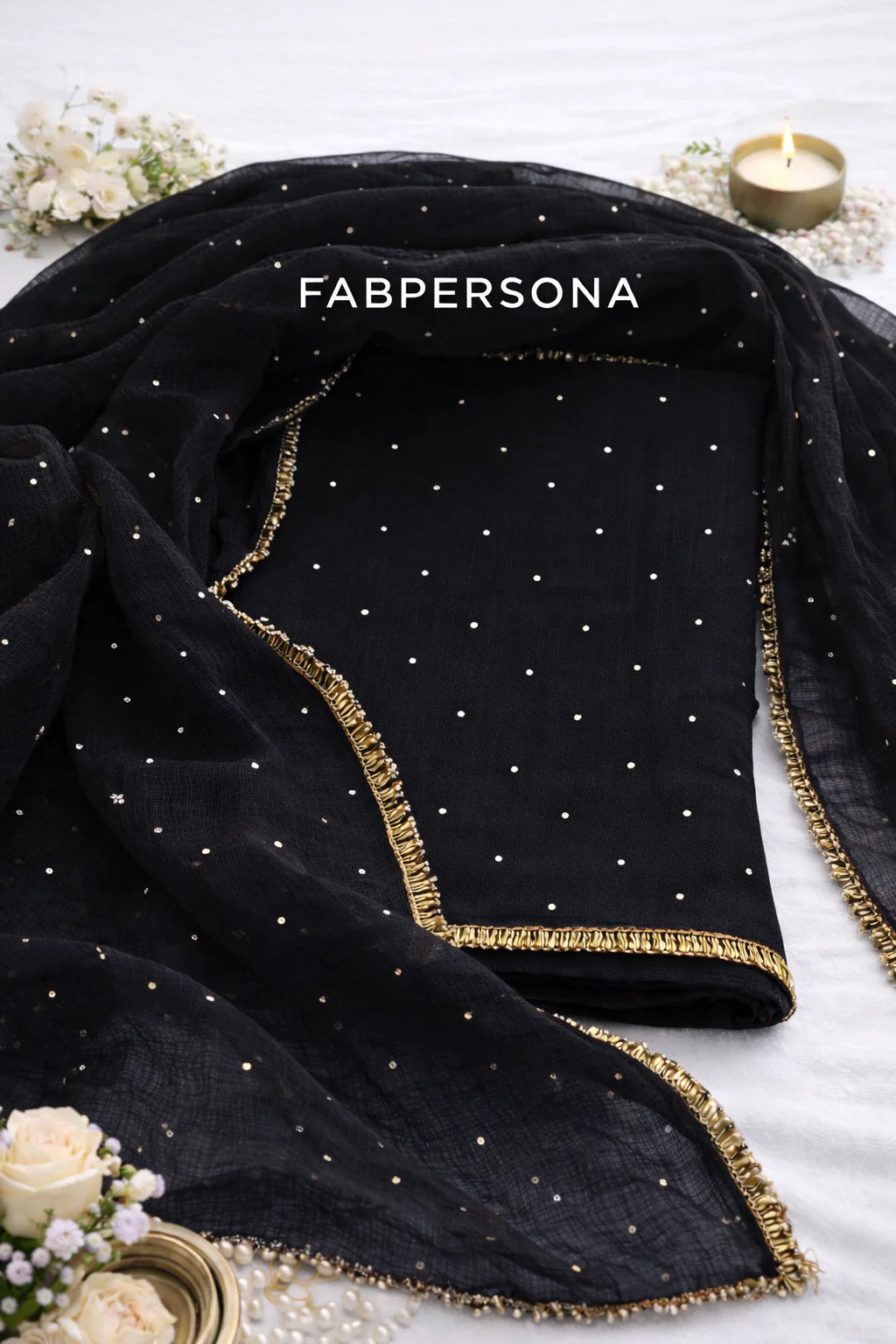 Pure Kota doria 3 pc Unstitched Suit with Mukaish work.