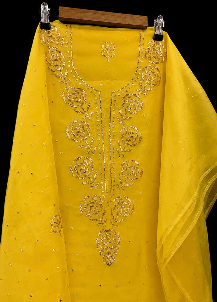Pure organza tissue unstitched Kurta with dupatta Embellished with Badla Pitta Mukaish work