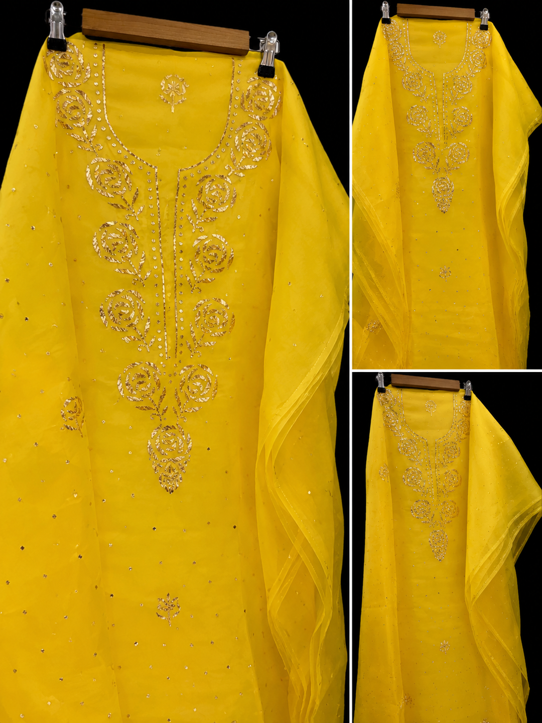 Pure organza tissue unstitched Kurta with dupatta Embellished with Badla Pitta Mukaish work