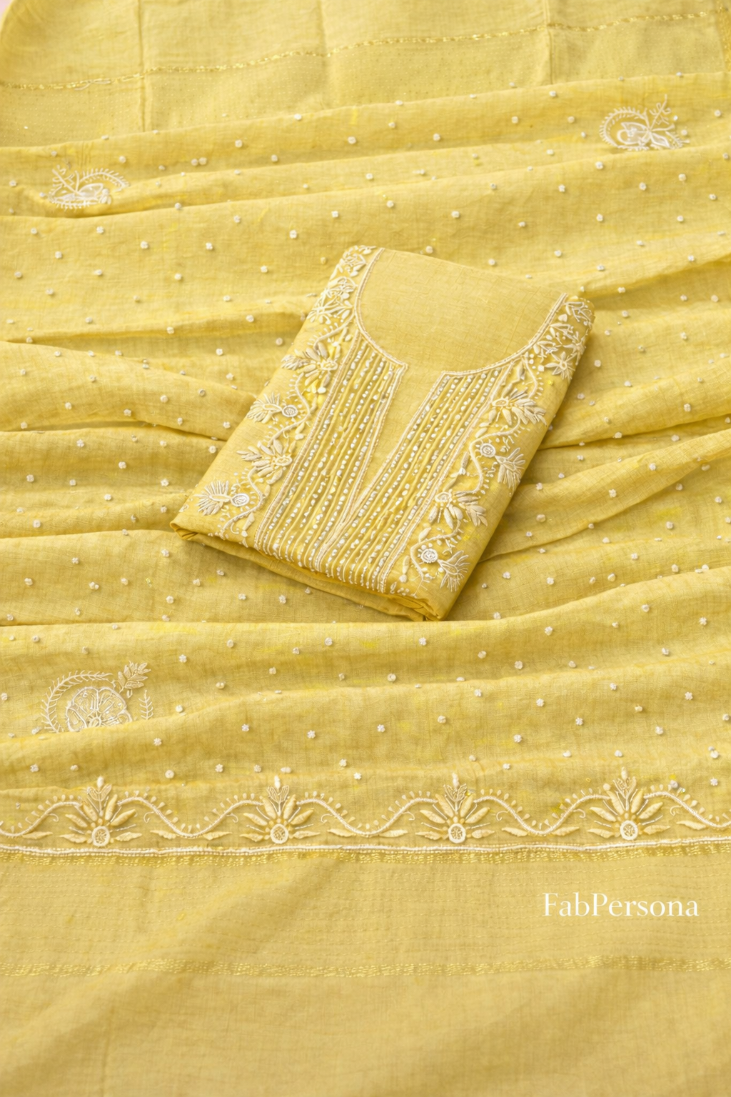 Pure Mul- Mul Chakiankari Work Unstitched Suit with Pearl and Cutdana work