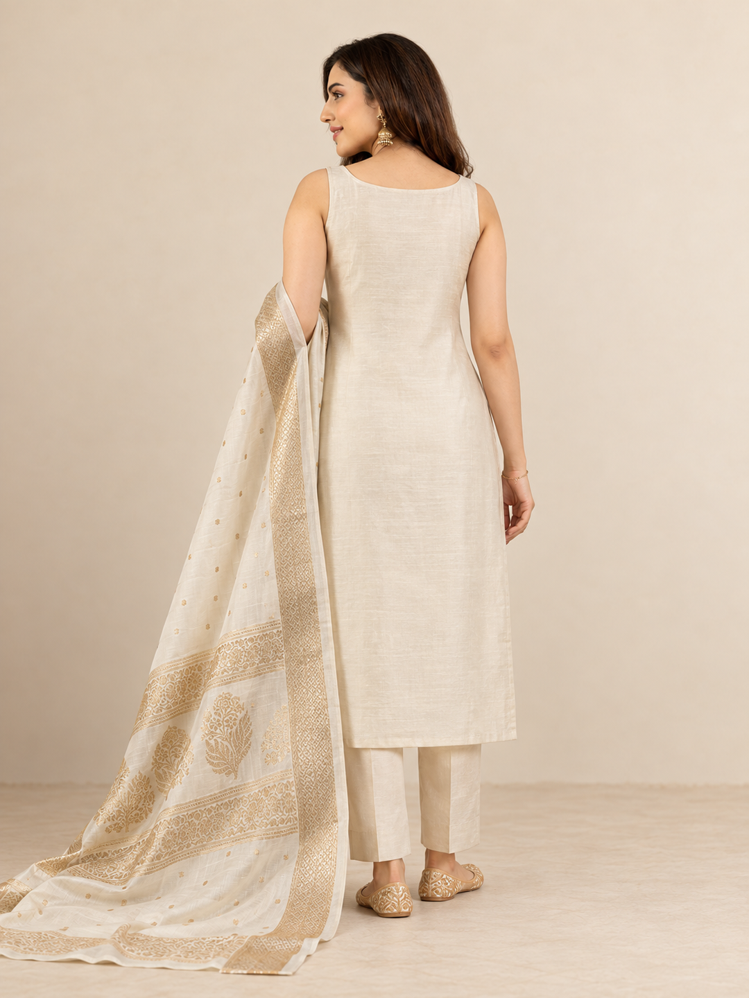 Pure Banarasi Chanderi Silk Suit in White