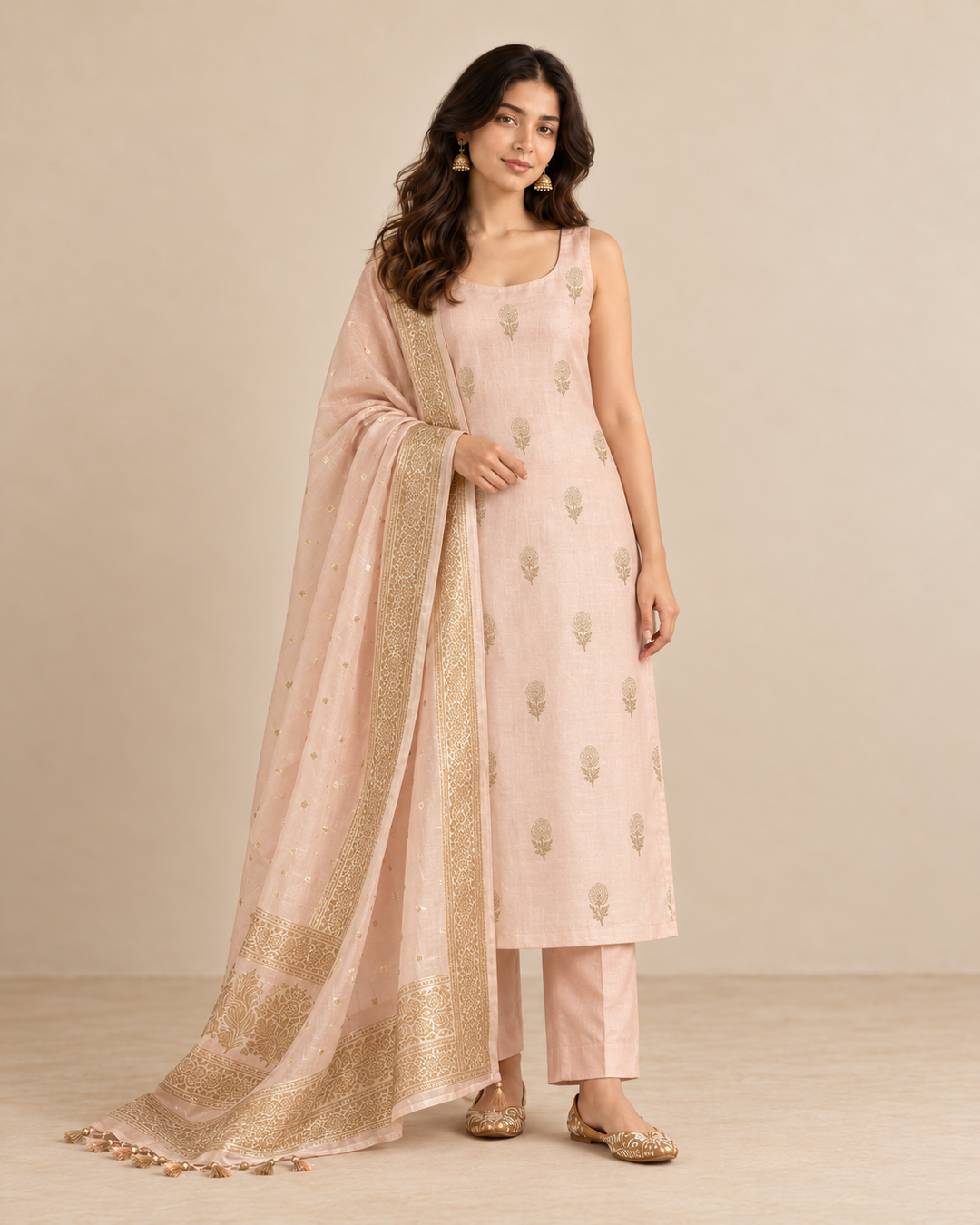 Pure Banarasi Chanderi Silk Suit in Peach