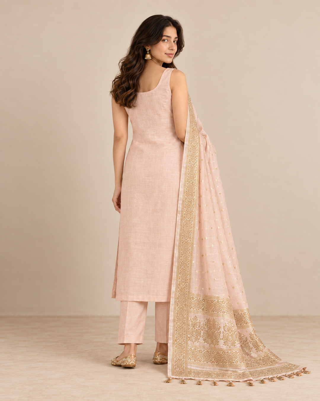 Pure Banarasi Chanderi Silk Suit in Peach