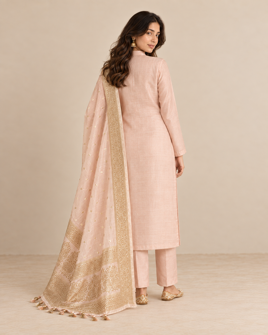Pure Banarasi Chanderi Silk Suit in Peach