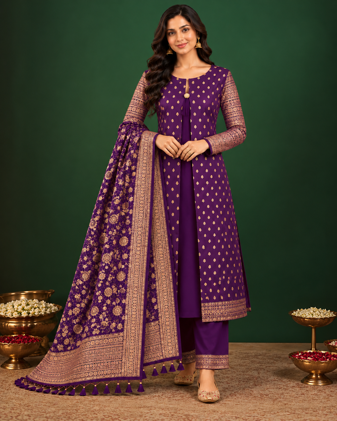 Handloom Pure Khaddi Georgette suit in Jacket pattern